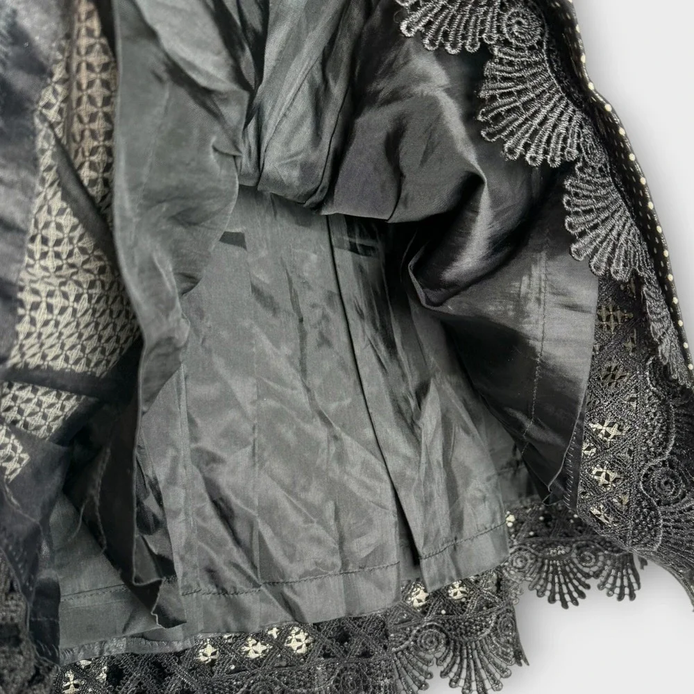 Retro Black White‎ Polka Dot Skirt Lace Twirl Pin Up Whimsygoth Glamour Sz Small